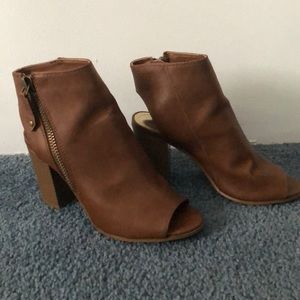 Brown Open Toed Leather Heels